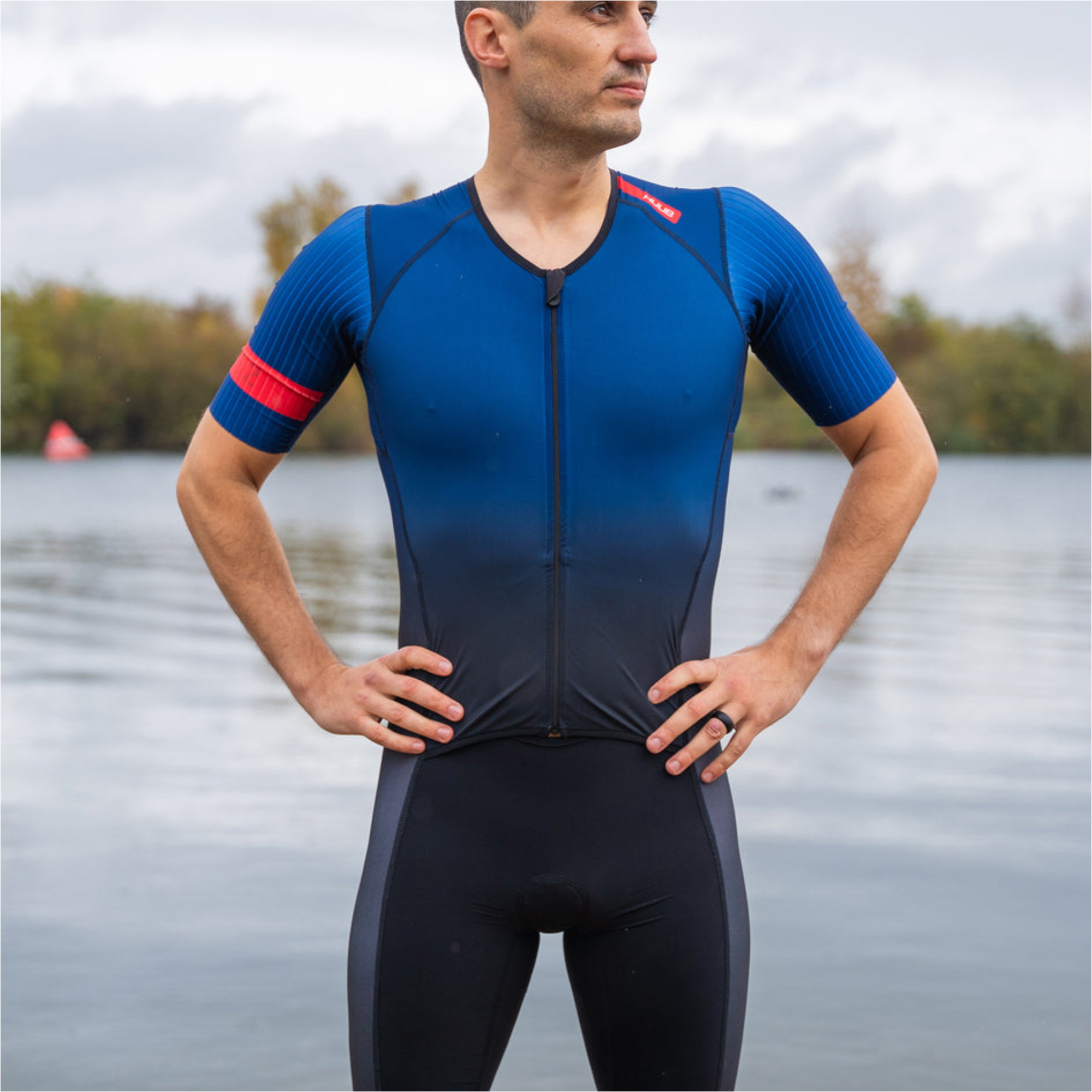 2025 HUUB Mens Pro Aero Open Zip Tri Suit 4882PROOZSSTS - Blue / Black